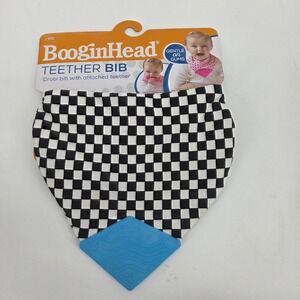 BooginHead Black White Checkered Teether Bib Drool Bib Attached Silicone Teether